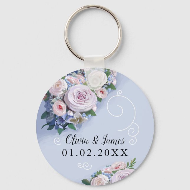 Porte-clés Peony Rose Mariage Couple Faveurs Élégant (Recto)