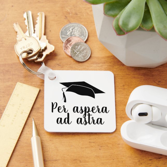 Porte-clés Per aspera ad astra Latin Quote Black Graduation (Bureau)
