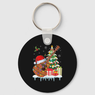 Porte-clés Père Noël à la guitare chapeau Noël musiciens Guit