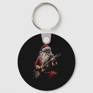 Porte-clés Père Noël à la guitare rock jouant de la guitare -