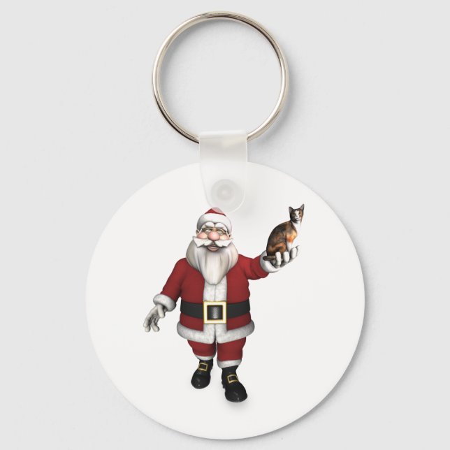 Porte-clés Père Noël Avec Chat Calico (Recto)