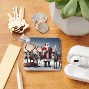 Porte-clés Père Noël Avec Ses Rennes,