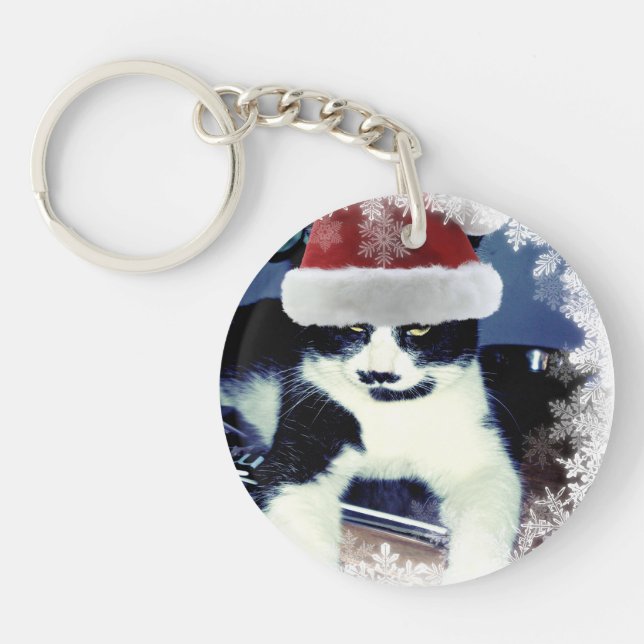 Porte-clés Père Noël Chat avec moustache Porte - clé de Noël (Devant)