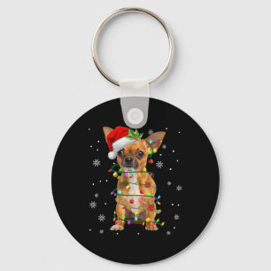 Porte-clés Père Noël Chihuahua Feux de Noël Joyeux Noël Amour