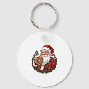 Porte-clés Père Noël de Noël tenant un verre de bière