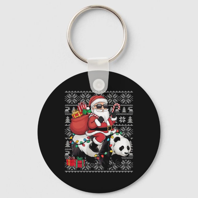 Porte-clés Père Noël de style pull de Noël moche à cheval sur (Recto)
