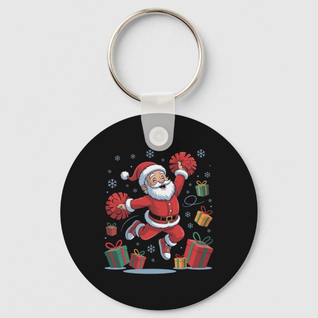 Porte-clés Père Noël drôle acclamant l'animation de Noël Xmas (Recto)