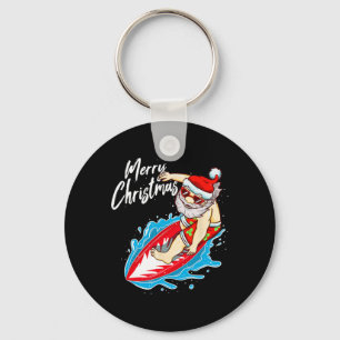 Porte-clés Père Noël drôle de surf Père Noël de Noël hawaïen