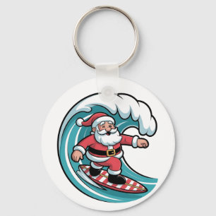 Porte-clés Père Noël en surf Noël Surfeur Vacances Plage