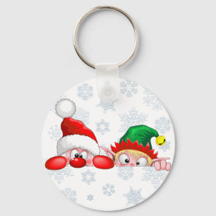 Porte-clés Père Noël et Elfe Mignon et drôle de dessin animé