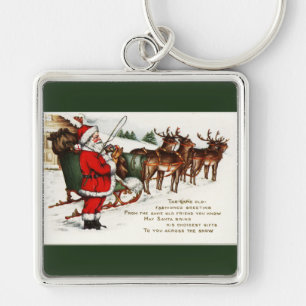 Porte-clés Père Noël et Sleigh avec Reindeer Green