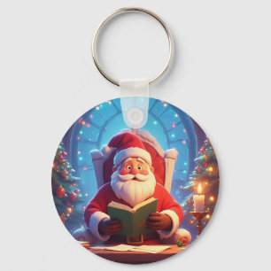 Porte-clés Père Noël lisant un livre à la lumière d'une bougi