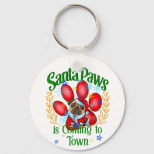 Porte-clés Père Noël Paws arrive en ville, Carlin de Noël de