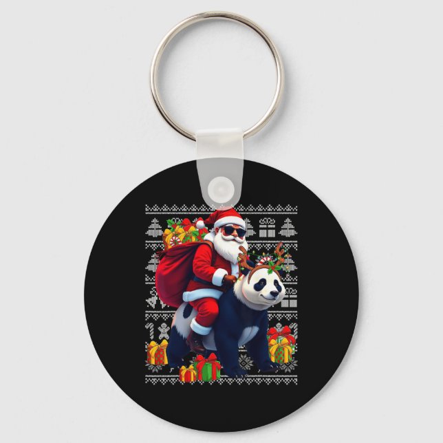 Porte-clés Père Noël Riding Panda illuminations de Noël laid  (Recto)