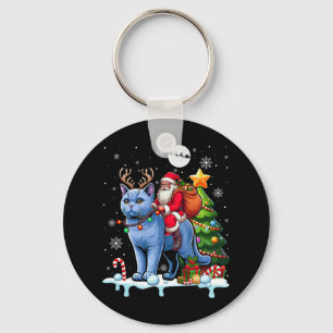 Porte-clés Père Noël Riding Reindeer Chartreux Chat Xmas Tree