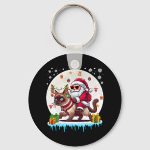 Porte-clés Père Noël Riding Reindeer Siamese Chat Noël Propri
