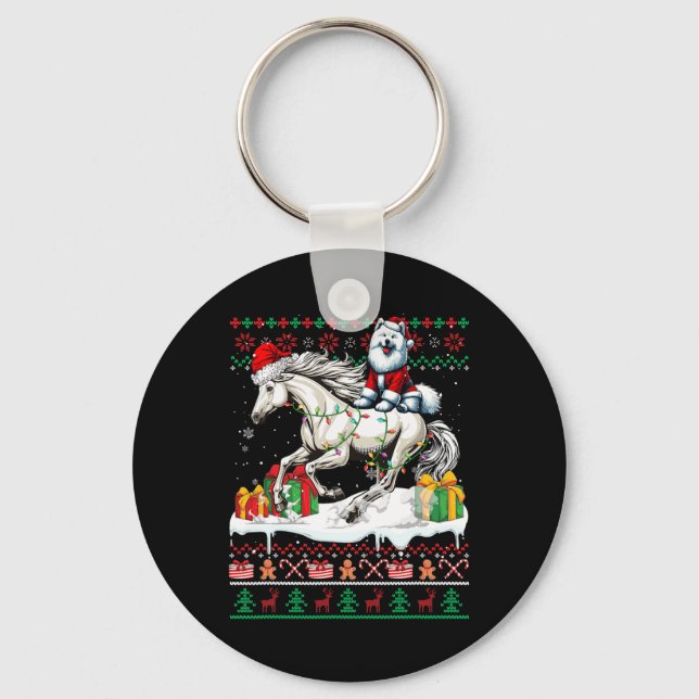 Porte-clés Père Noël Samoyed équitation Cheval de Noël Sweate (Recto)