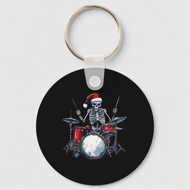 Porte-clés Père Noël Skeleton Jouer Drum Percussionist Drumme (Recto)