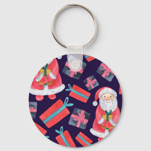 Porte-clés Père Noël souriant, Aquarelle Noël sans sourire.