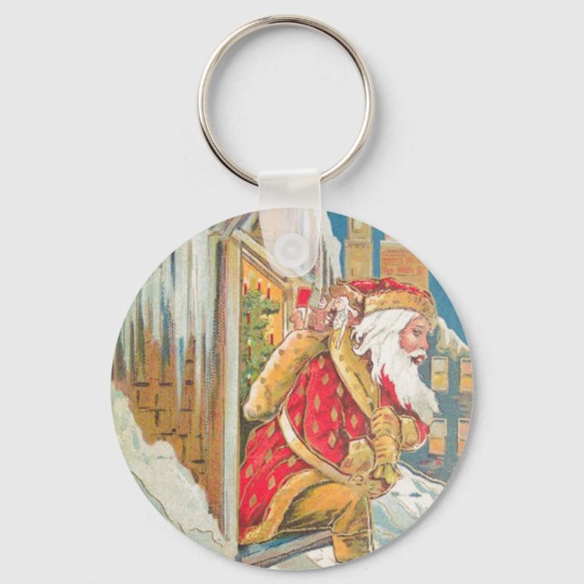 Porte-clés Père Noël sur un toit neigeux (Recto)