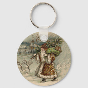 Porte-clés Père Noël victorien avec arbre de Noël