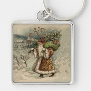 Porte-clés Père Noël victorien avec arbre de Noël