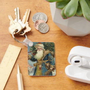 Porte-clés Père Noël victorien vintage avec sapin de Noël