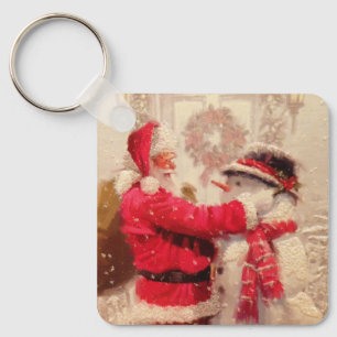 Porte-clés Père Noël Vintage Bonhomme de Neige Noël Souvenir