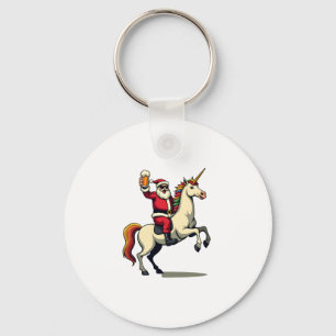 Porte-clés Père Noël vintage chevauchant une licorne Bière No