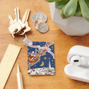 Porte-clés Père Noël vintage de Noël avec rennes volants