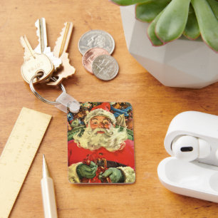 Porte-clés Père Noël vintage de Noël dans un traîneau avec de