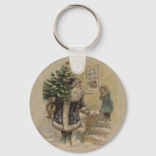 Porte-clés Père Noël Vintage Neige Arbre de Noël
