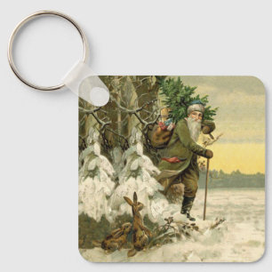 Porte-clés Père Noël vintage Noël victorien vacances Arbre 