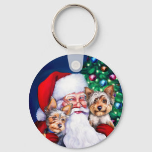 Porte-clés Père Noël Yorkies à Noël