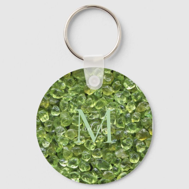 Porte-clés Péridot Birthstone Monogramme Nom personnalisé (Recto)