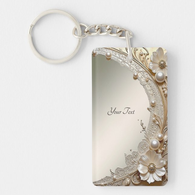 Porte-clés Perles Fleurs Blanches Modernes (Devant)