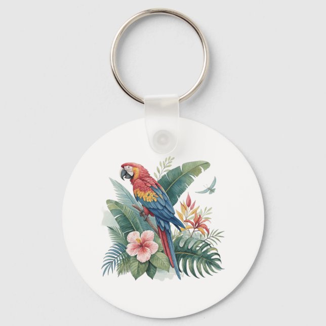 Porte-clés Perroquet avec fleurs (Recto)