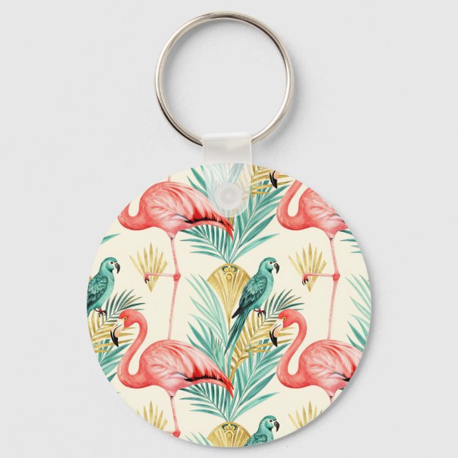 Porte-clés Perroquet Flamant Tropical Jungle (Recto)