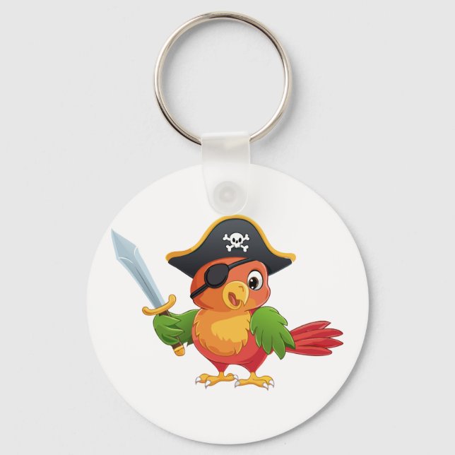 Porte-clés Perroquet pirate de dessin animé mignon (Recto)