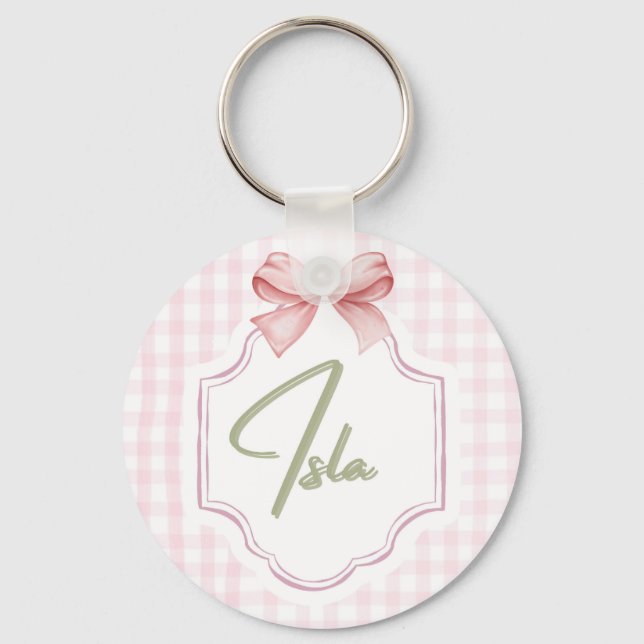 Porte-clés Personalisé Isla Baby Girl Nursery Bow&En vichy (Recto)