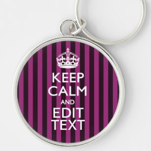Porte-clés Personalisé KEEP CALM Votre Texte Fuchsia Stripes
