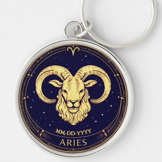 Porte-clés Personalised Aries Zodiac Keychain with Birth Date (Devant)