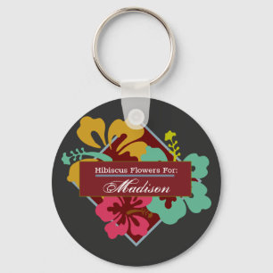 Porte-clés Personalize Hibiscus Flowers Blue Pink Orange