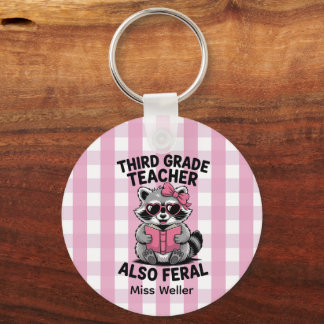 Porte-clés Personalized 3rd Grade Teacher Cute Feral Raccoon 