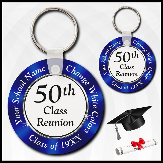 Porte-clés Personalized 50th Class Reunion Souvenirs, Blue (Blue, White and Black, 50th Class Reunion Favors. 50th High School Reunion. Class of 1974 ideas.)
