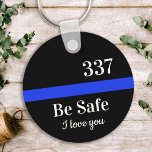 Porte-clés Personalized Badge Number Thin Blue Line Police<br><div class="desc">Personalized Thin Blue Line Keychain for police officers from their police wife . Personalize with Officer's badge number. This personalized police keychain is perfect from the police wife or from children to the police dad. COPYRIGHT © 2020 Judy Burrows, Black Dog Art - All Rights Reserved. Personalized Badge Number Thin...</div>