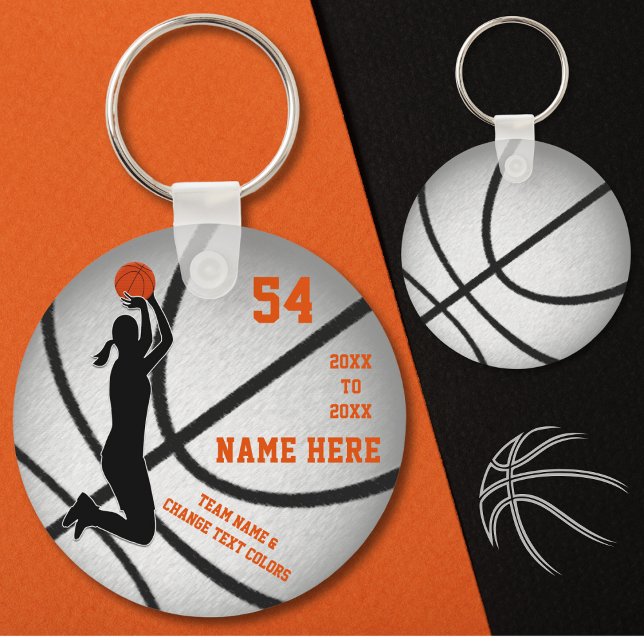 Porte-clés Personalized Basketball Keychains with Orange Text (Cheap Basketball Team Gifts for Girls. Basketball party favors. Basketball novelties and Trinkets.)