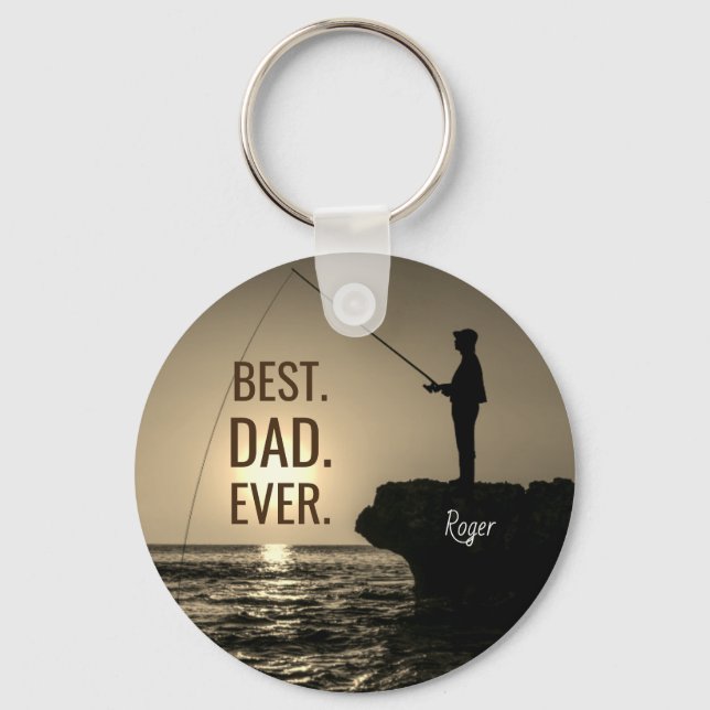 Porte-clés Personalized BEST DAD EVER Fisherman Silhouette (Recto)