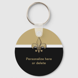 Porte-clés Personalized Black Gold White Fleur de Lis