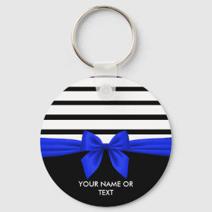 Porte-clés Personalized Black white Stripe Christmas Blue Bow